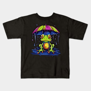 Frog Rainy Day With Umbrella Kids T-Shirt